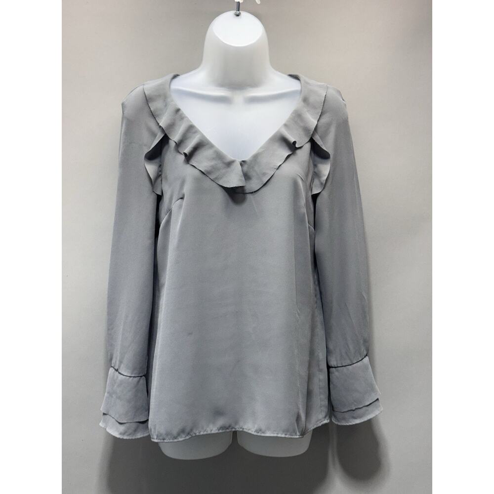 Banana Republic Women's Long Sleeve Carmen Ruffle Blouse Top Pico Green Size XS